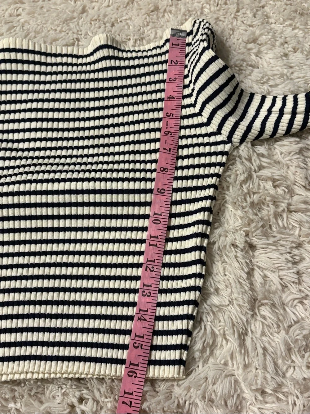 Off-The-Shoulder Striped Ribbed Knit Bell Sleeve Sweater Top